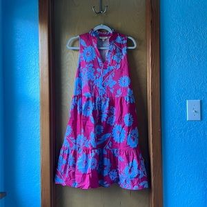 52Seven L pink and periwinkle floral sleeveless dress, never worn, no tag